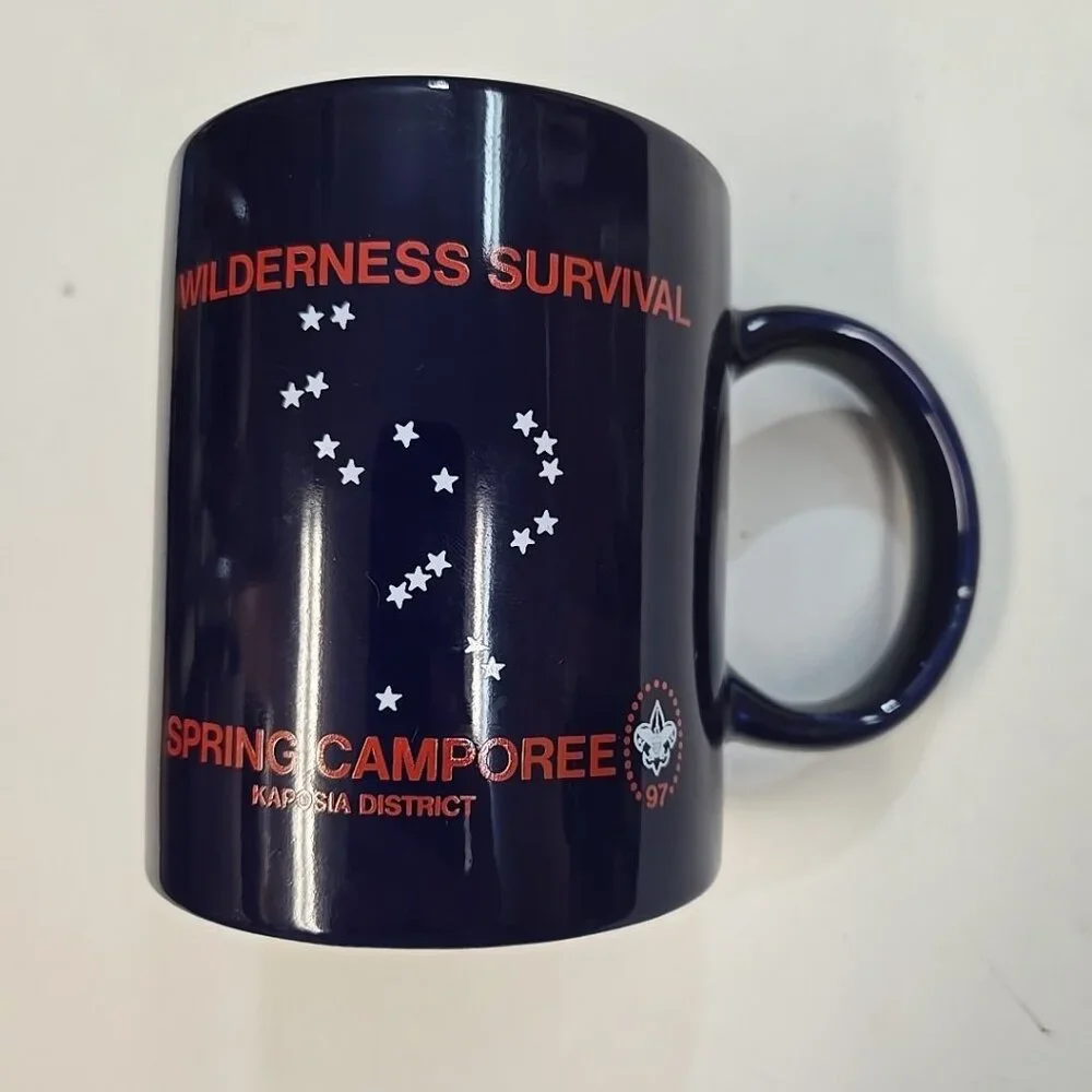 Vintage 1997 Boy Scout Mug Wilderness Survival Spring Camporee Kaposia Blue BSA